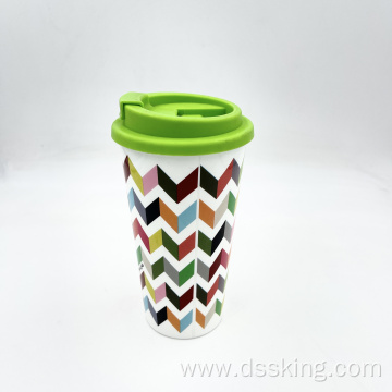 Eco-Friendly Reusable Custom Printed BPA Free 16oz double Coffee Cup With Lid